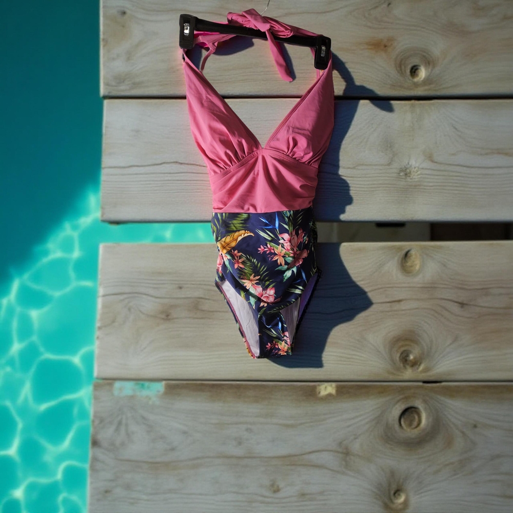 New Size Medium Cupshe Pink and Blue Floral One Piece Swimsuit